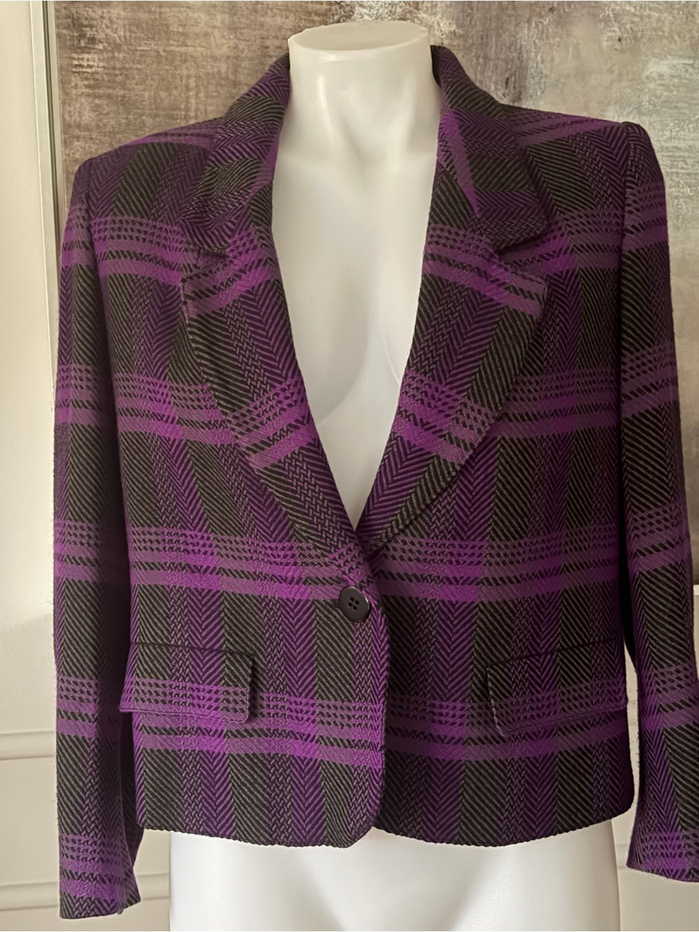 Jaeger woman’s Purple Plaid Women's Blazer Jacket WOOL Sz 14